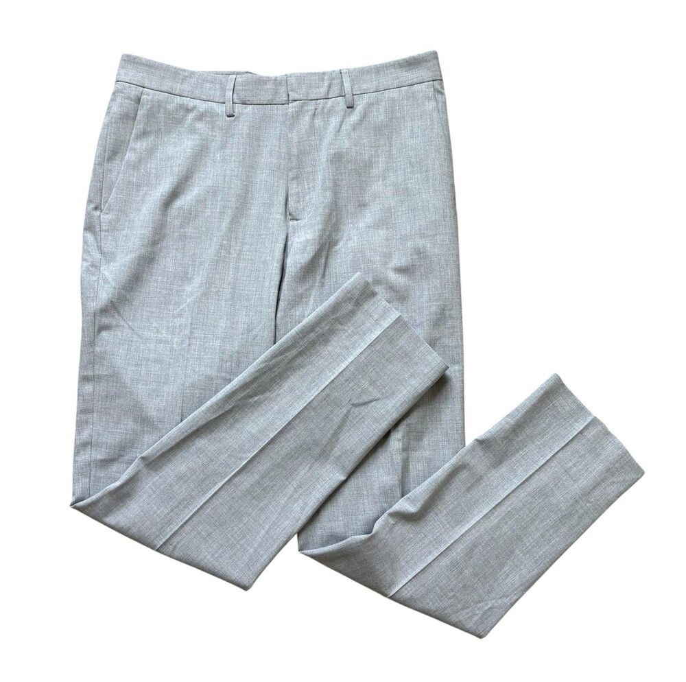 J.M. Haggar Dress Pants Mens 34x32 Gray Slim Fit Flat Front Tapered Stretch